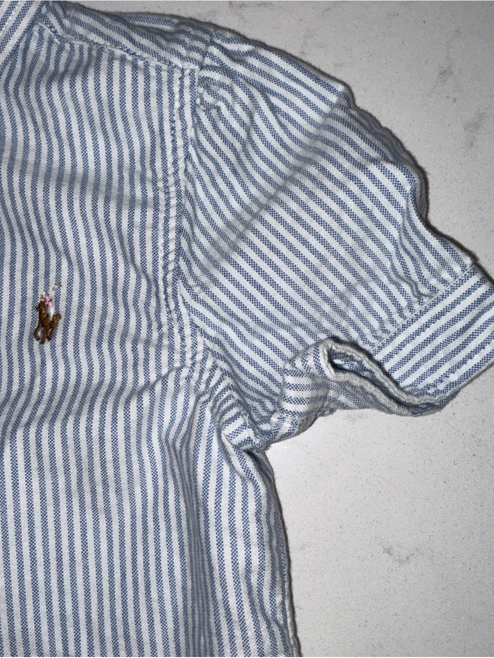 Ralph Lauren girls Oxford S/S shirt size 5 blue and white stripe button down